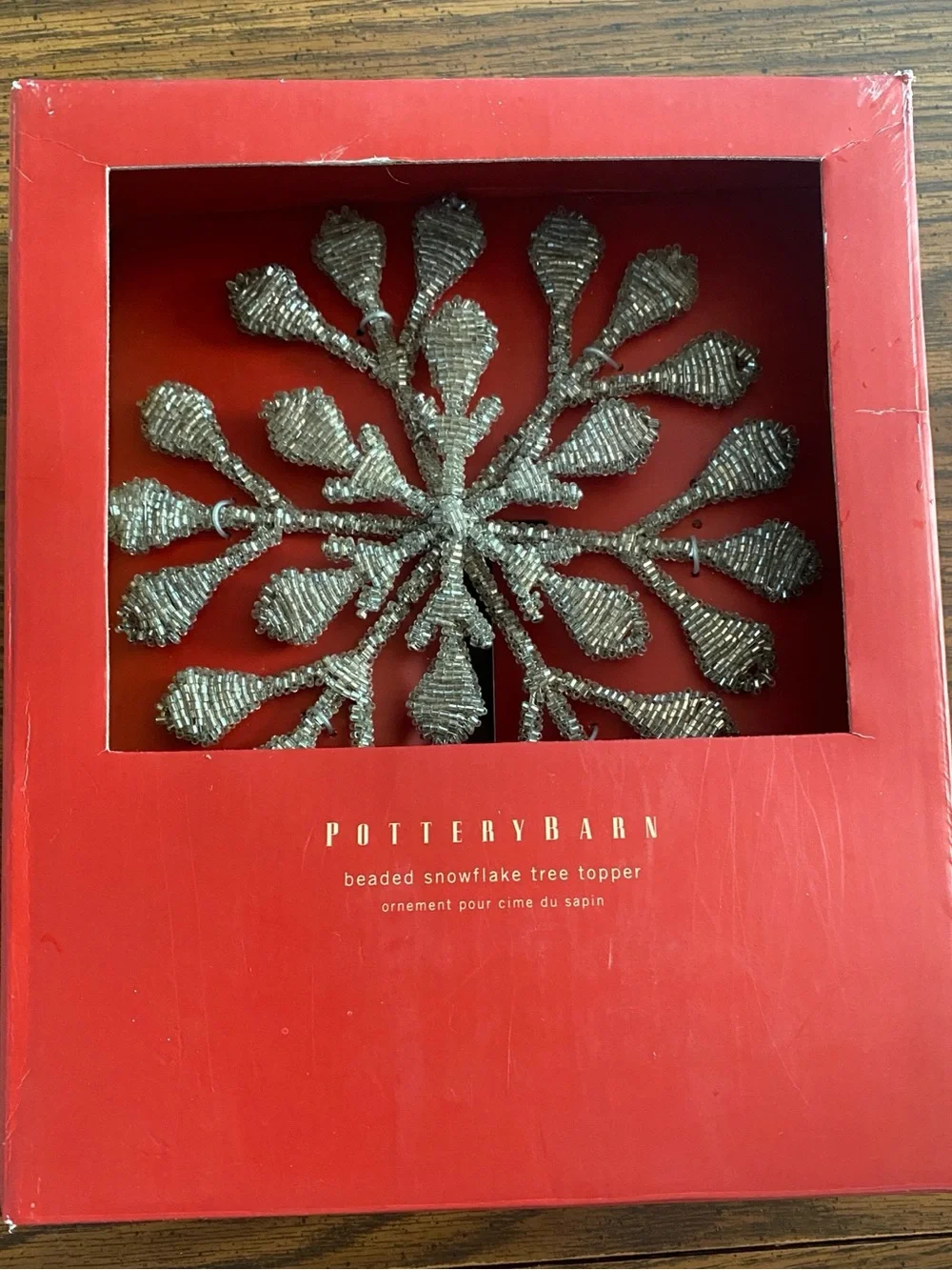 Pottery Barn Silver Beaded Snowflake Christmas Tree Topper New In Box